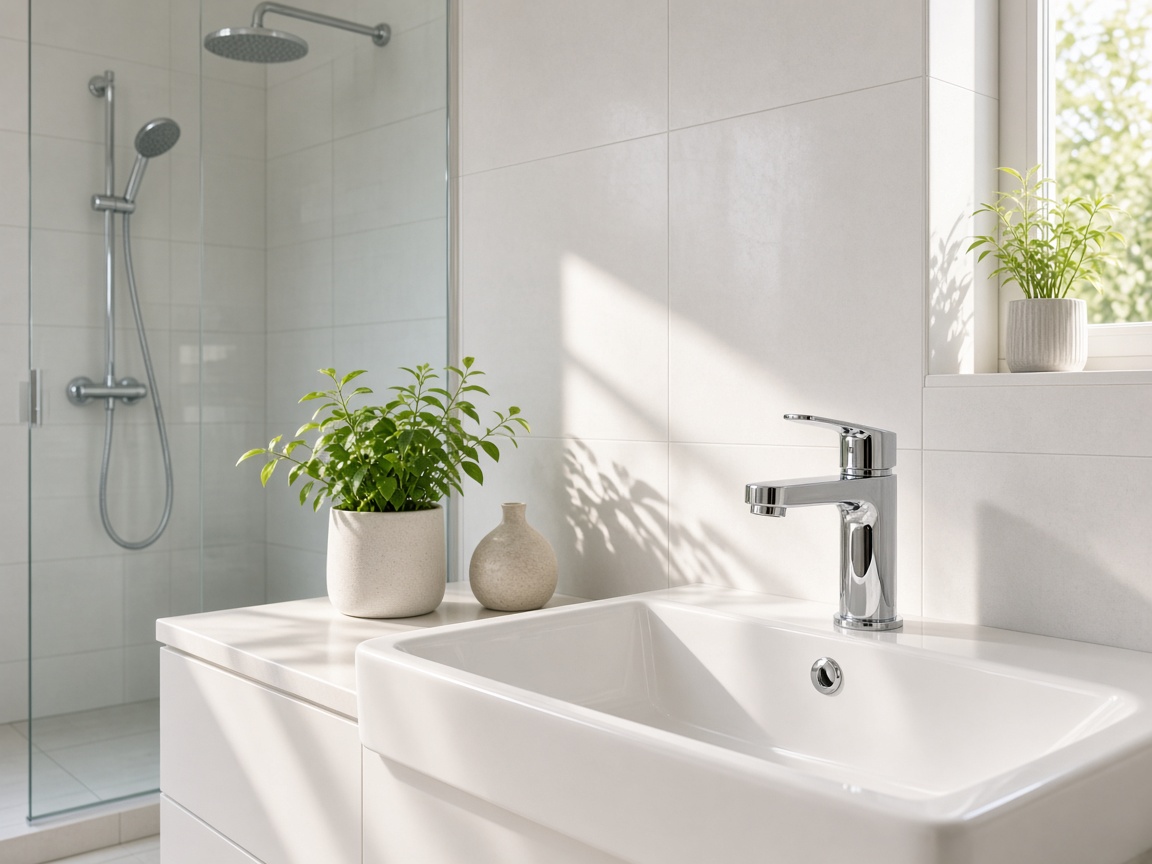 Modern bathroom basin and mixer
